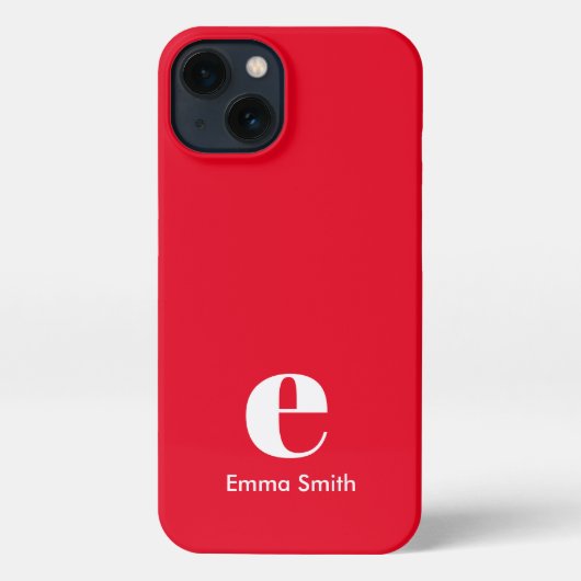 Etui iPhone 13 Monogramme initial rouge Simple moderne (Verso)