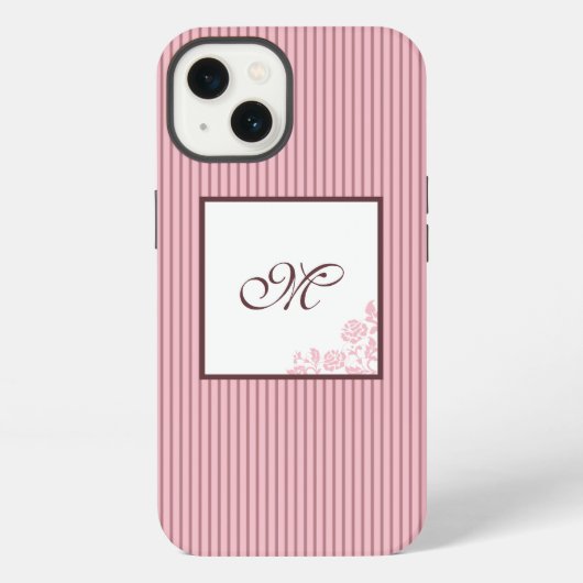 Etui iPhone 13 Monogramme Initiale Script Lace Rose à Rayure Rose (Verso)