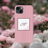 Etui iPhone 13 Monogramme Initiale Script Lace Rose à Rayure Rose
