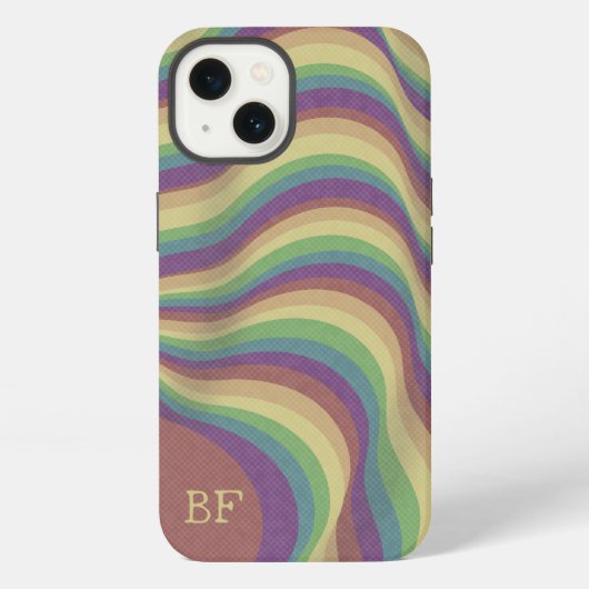 Etui iPhone 13 Monogramme Initiales Lignes Arc-en-ciel Ondulées R (Verso)