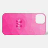 Etui iPhone 13 Monogramme Motif à maillage géométrique rose chaud (Verso Horizontal)