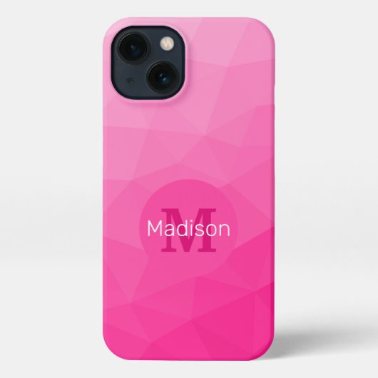 Etui iPhone 13 Monogramme Motif à maillage géométrique rose chaud (Verso)