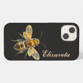 Etui iPhone 13 Monogramme noir d'abeille moderne (Verso Horizontal)