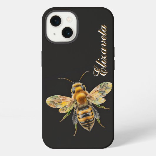 Etui iPhone 13 Monogramme noir d'abeille moderne (Verso)