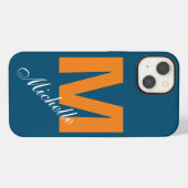Etui iPhone 13 Monogramme Nom Initial Moderne Bleu Orange Océan (Verso Horizontal)