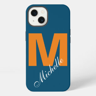 Etui iPhone 13 Monogramme Nom Initial Moderne Bleu Orange Océan