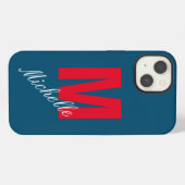 Etui iPhone 13 Monogramme Nom Propre Initial Moderne Simple Bleu (Verso Horizontal)