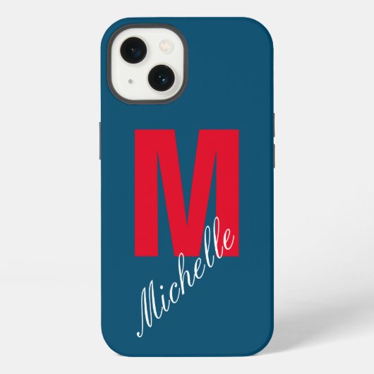 Etui iPhone 13 Monogramme Nom Propre Initial Moderne Simple Bleu (Verso)