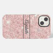 Etui iPhone 13 Monogramme Nom Rose Blush Diamant Studded Tendance (Verso Horizontal)