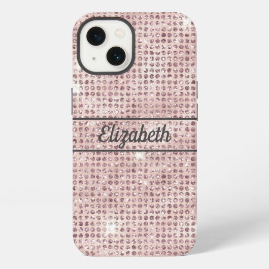 Etui iPhone 13 Monogramme Nom Rose Blush Diamant Studded Tendance (Verso)