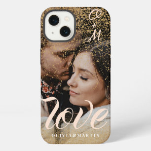 Etui iPhone 13 Monogramme personnalisé de couple avec paillettes
