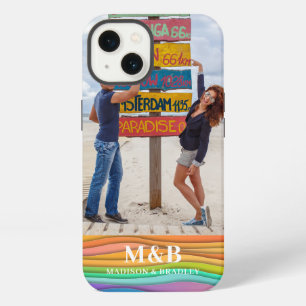 Etui iPhone 13 Monogramme Photo Nom Vague Colorée Tendance Modern