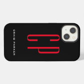 Etui iPhone 13 Monogramme professionnel moderne Noir rouge clair (Verso Horizontal)