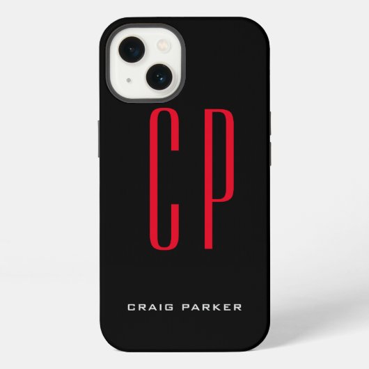 Etui iPhone 13 Monogramme professionnel moderne Noir rouge clair (Verso)