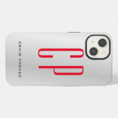 Etui iPhone 13 Monogramme professionnel moderne Silver Gris Rouge (Verso Horizontal)