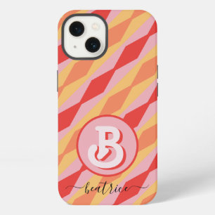 Etui iPhone 13 Monogramme Rétro Hippie Années 70 Rose Géométrique