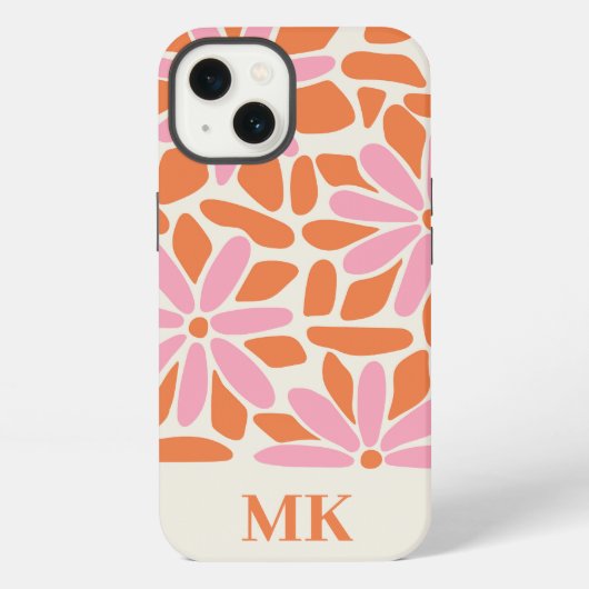 Etui iPhone 13 Monogramme rose et orange rétro (Verso)