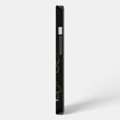 Etui iPhone 13 Monogramme Script Nom Moderne Noir Or Floral (Côté gauche)