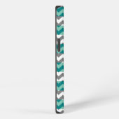 Etui iPhone 13 Monogramme Turquoise et Grey Chevron Zigzag (Côté droit)