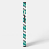 Etui iPhone 13 Monogramme Turquoise et Grey Chevron Zigzag (Côté gauche)