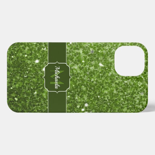 Etui iPhone 13 Monogramme vert clair fausse parties scintillant s (Verso Horizontal)