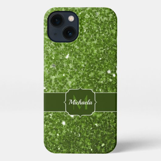 Etui iPhone 13 Monogramme vert clair fausse parties scintillant s (Verso)