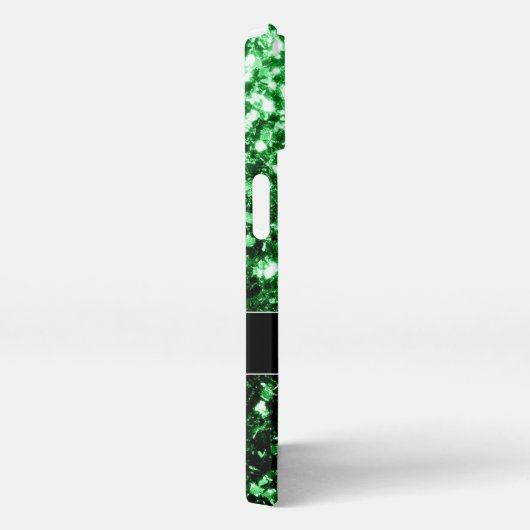 Etui iPhone 13 Monogramme vert foncé faux parties scintillant sci (Côté droit)