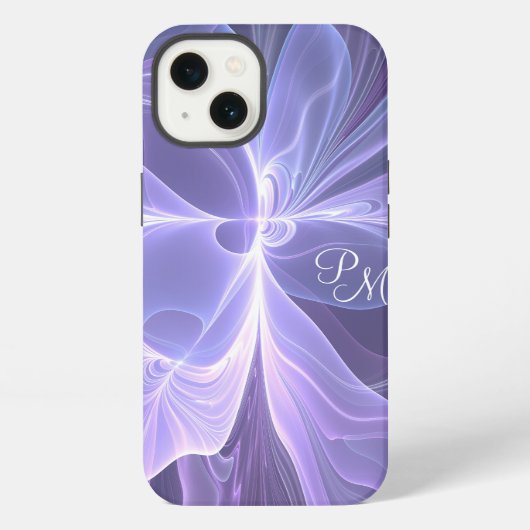 Etui iPhone 13 Monogramme Violet Abstrait Moderne Fractal Initial (Verso)