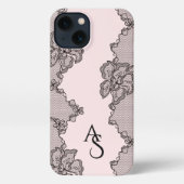 Etui iPhone 13 Monogrammed Black Pink Floral Lace  (Verso)