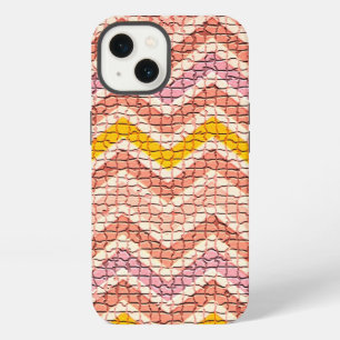 ETUI iPhone 13 MOSAÏQUE À CHEVRONS BLANC ROSE JAUNE