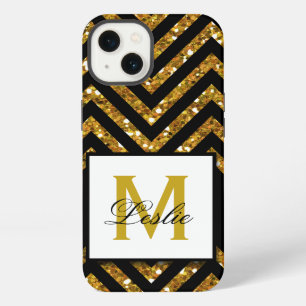 ETUI iPhone 13 MOTIF À CHEVRONS PAILLETÉ OR PERSONNALISÉ FÉMININ