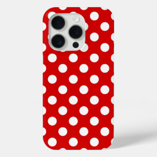 Coque iPhone 15 Pro Motif à points Polka blanc et rouge super mignon
