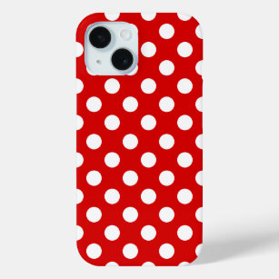 Coque Pour iPhone 15 Motif à points Polka blanc et rouge super mignon