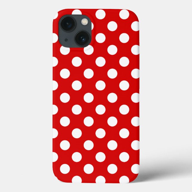 Etui iPhone 13 Motif à points Polka blanc et rouge super mignon (Back)
