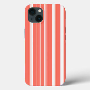 Etui iPhone 13 Motif à quatre rayures de corail vivant et blanc