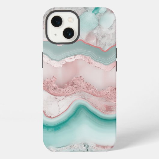 Etui iPhone 13 Motif Agate Or Rose (Verso)
