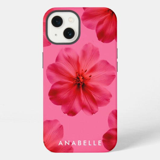 Etui iPhone 13 Motif botanique floral rose avec monogramme (Verso)