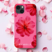 Etui iPhone 13 Motif botanique floral rose avec monogramme