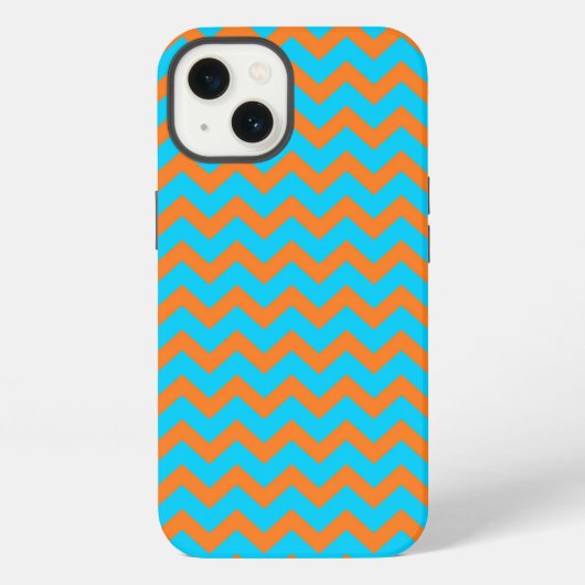 Etui iPhone 13 Motif Chevron Orange Clair et Bleu Sarcelle (Verso)