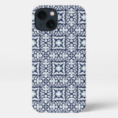 Etui iPhone 13 Motif classique méditerranéen bleu et blanc (Verso)