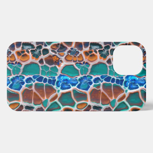 Etui iPhone 13 Motif d'abstraction en verre Turquoise orange (Verso Horizontal)