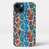 Etui iPhone 13 Motif d'abstraction en verre Turquoise orange (Verso)