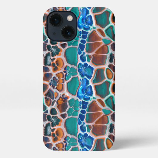 Etui iPhone 13 Motif d'abstraction en verre Turquoise orange (Verso)