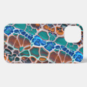 Etui iPhone 13 Motif d'abstraction en verre Turquoise orange (Verso Horizontal)