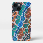 Etui iPhone 13 Motif d'abstraction en verre Turquoise orange (Verso)