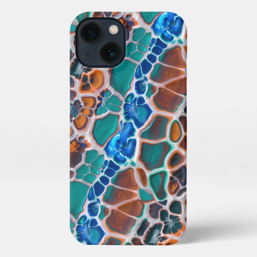 Etui iPhone 13 Motif d'abstraction en verre Turquoise orange (Verso)