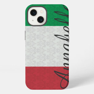 Etui iPhone 13 Motif damassé personnalisé avec monogramme drapeau