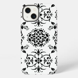 Etui iPhone 13 Motif damassé vintage noir et blanc