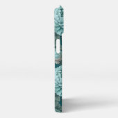 Etui iPhone 13 Motif de Blue Peonies sur un Arrière - plan vert (Côté droit)