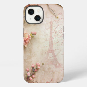 Etui iPhone 13 Motif de découpage de roses vintage rose